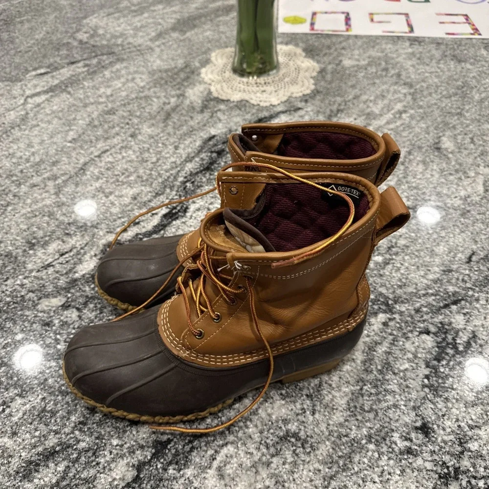 L.L.Bean Bean Boots Women's 10 Brown Duck Boots Lace Up Rubber‎ Rain Snow